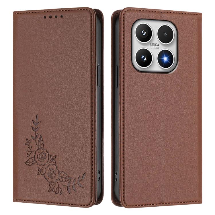 For Xiaomi 17 Peony Embossed Magnetic RFID Vegan Leather Phone Case