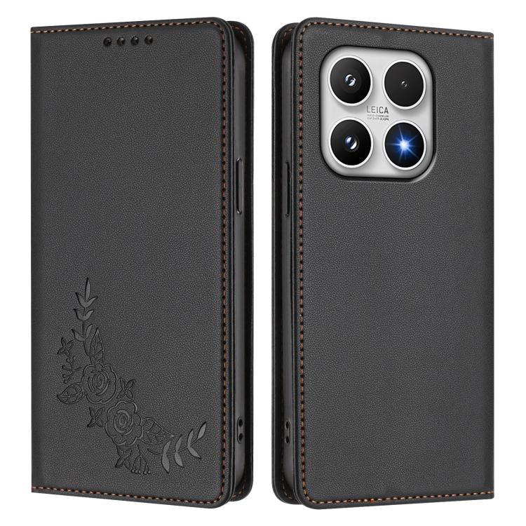 For Xiaomi 17 Peony Embossed Magnetic RFID Vegan Leather Phone Case