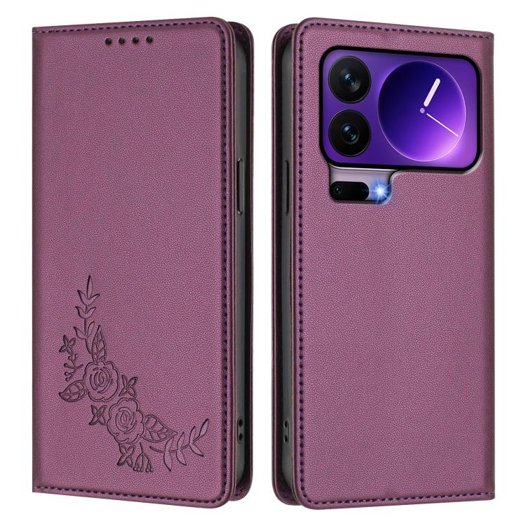 For Xiaomi 17 Pro Peony Embossed Magnetic RFID Vegan Leather Phone Case
