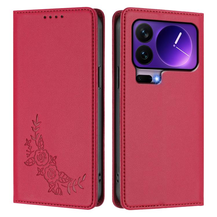 For Xiaomi 17 Pro Peony Embossed Magnetic RFID Vegan Leather Phone Case