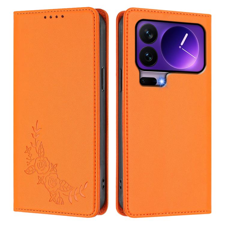 For Xiaomi 17 Pro Peony Embossed Magnetic RFID Vegan Leather Phone Case