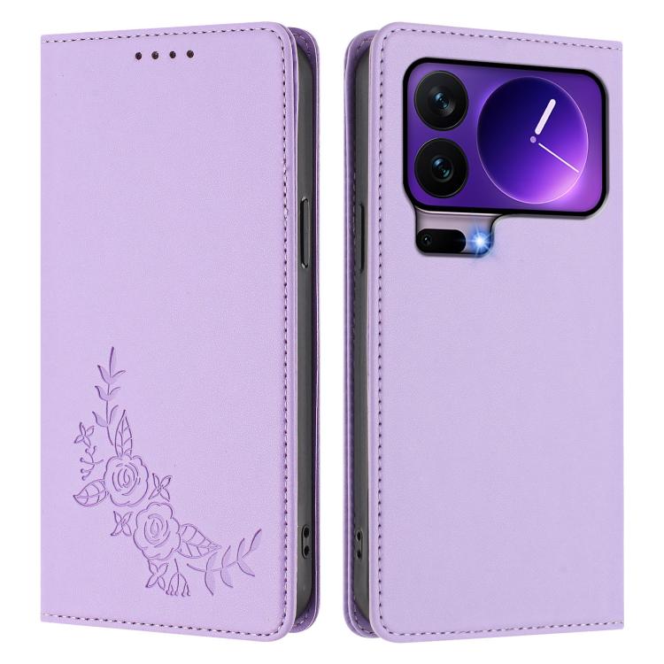 For Xiaomi 17 Pro Peony Embossed Magnetic RFID Vegan Leather Phone Case