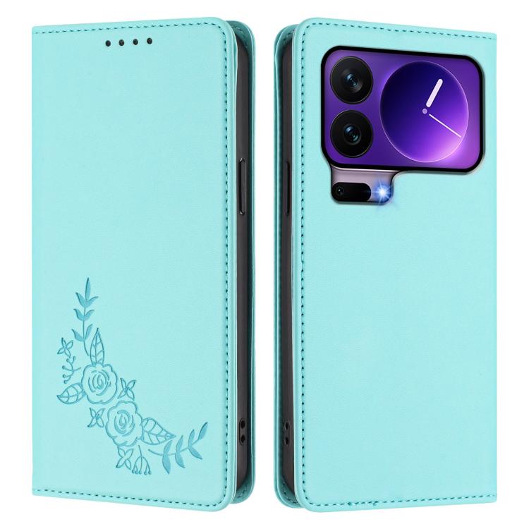 For Xiaomi 17 Pro Peony Embossed Magnetic RFID Vegan Leather Phone Case