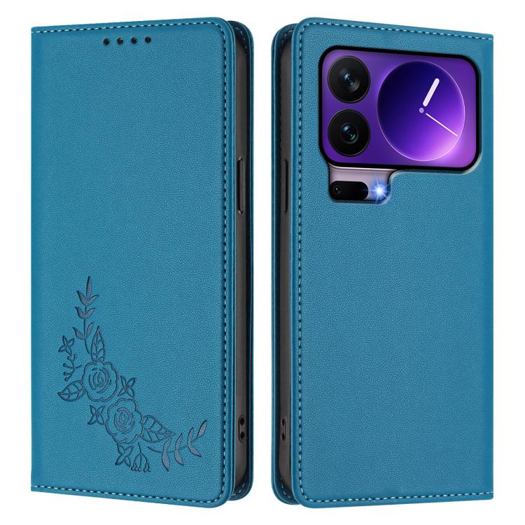 For Xiaomi 17 Pro Peony Embossed Magnetic RFID Vegan Leather Phone Case