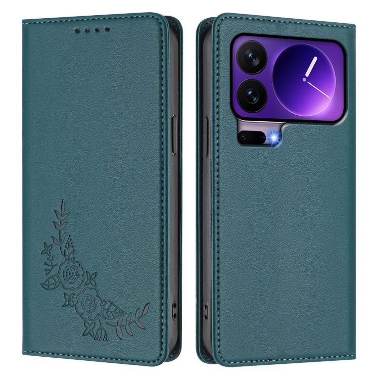 For Xiaomi 17 Pro Peony Embossed Magnetic RFID Vegan Leather Phone Case