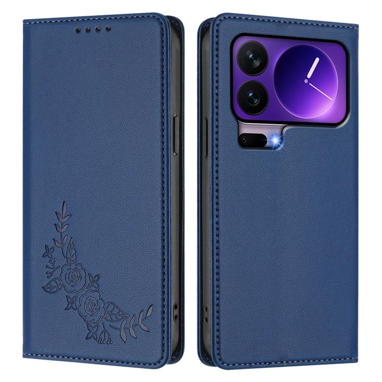 For Xiaomi 17 Pro Peony Embossed Magnetic RFID Vegan Leather Phone Case