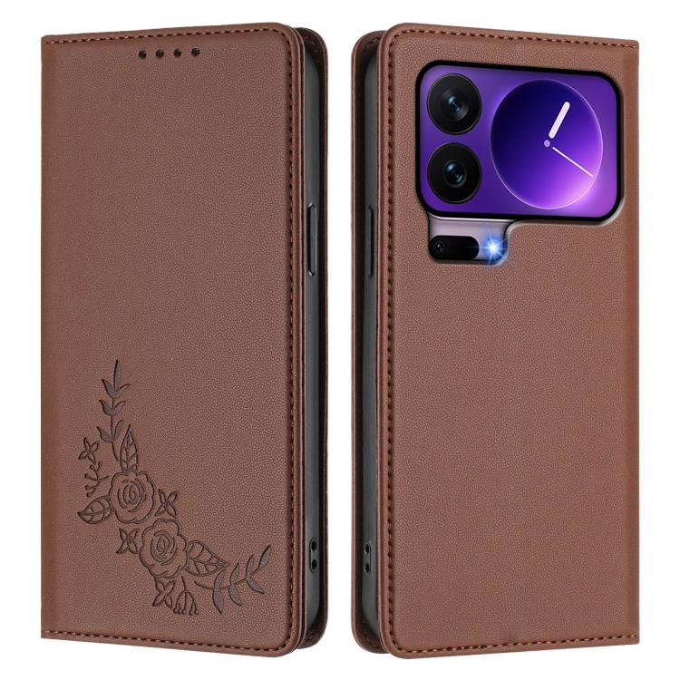 For Xiaomi 17 Pro Peony Embossed Magnetic RFID Vegan Leather Phone Case