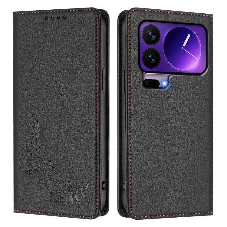 For Xiaomi 17 Pro Peony Embossed Magnetic RFID Vegan Leather Phone Case