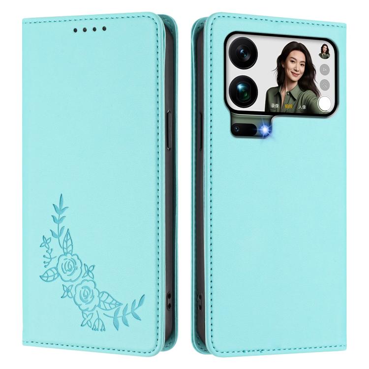 For Xiaomi 17 Pro Max Peony Embossed Magnetic RFID Vegan Leather Phone Case