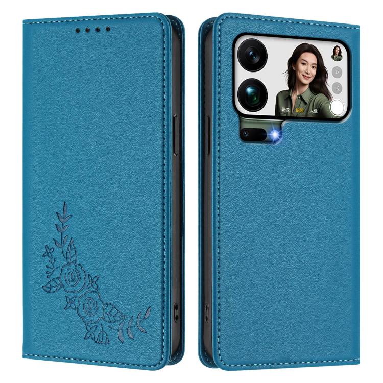 For Xiaomi 17 Pro Max Peony Embossed Magnetic RFID Vegan Leather Phone Case