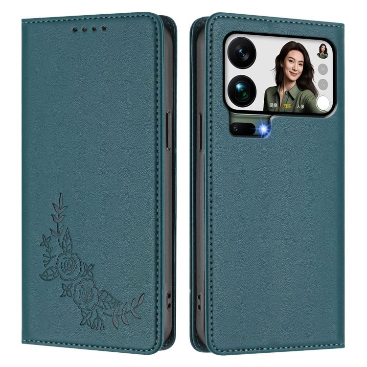 For Xiaomi 17 Pro Max Peony Embossed Magnetic RFID Vegan Leather Phone Case
