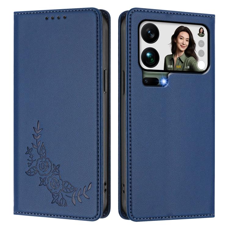 For Xiaomi 17 Pro Max Peony Embossed Magnetic RFID Vegan Leather Phone Case