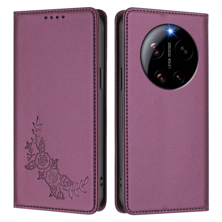 For Xiaomi 17 Ultra Peony Embossed Magnetic RFID Vegan Leather Phone Case