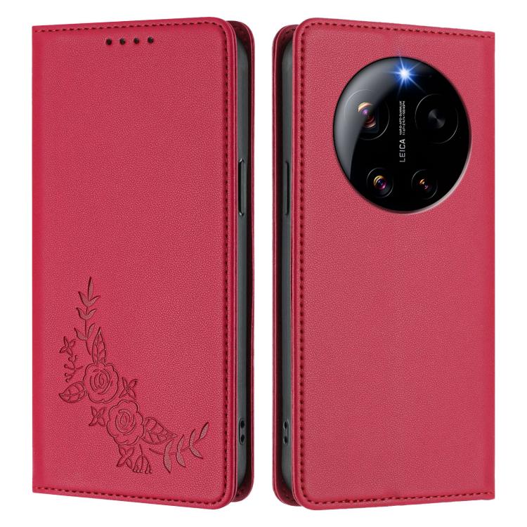 For Xiaomi 17 Ultra Peony Embossed Magnetic RFID Vegan Leather Phone Case