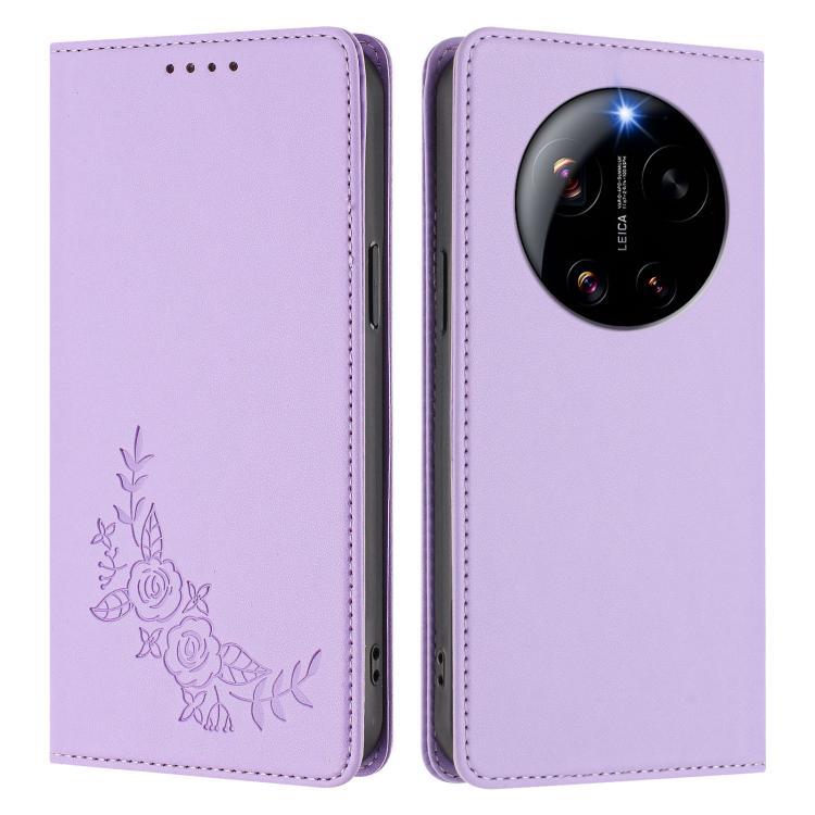 For Xiaomi 17 Ultra Peony Embossed Magnetic RFID Vegan Leather Phone Case