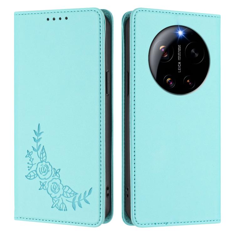 For Xiaomi 17 Ultra Peony Embossed Magnetic RFID Vegan Leather Phone Case