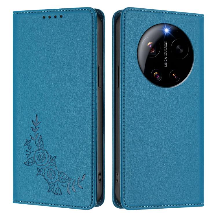 For Xiaomi 17 Ultra Peony Embossed Magnetic RFID Vegan Leather Phone Case