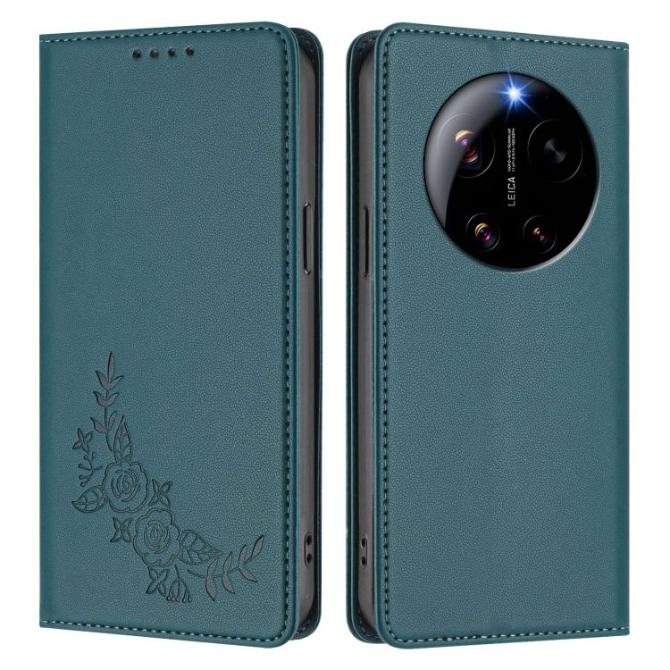 For Xiaomi 17 Ultra Peony Embossed Magnetic RFID Vegan Leather Phone Case