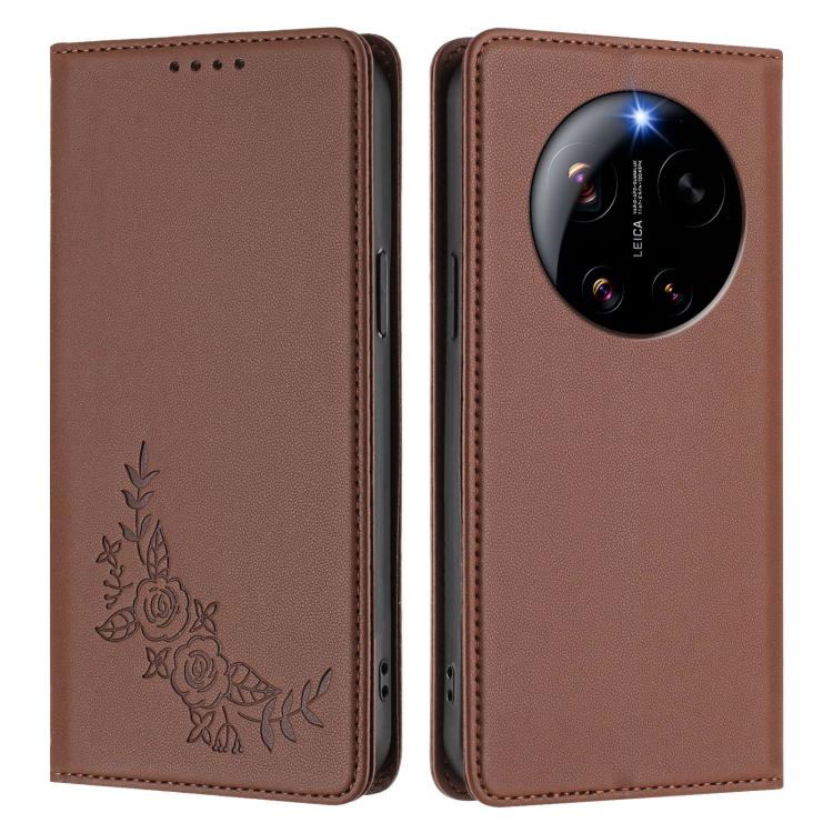 For Xiaomi 17 Ultra Peony Embossed Magnetic RFID Vegan Leather Phone Case