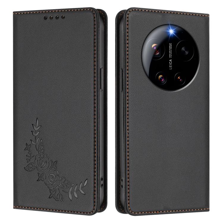 For Xiaomi 17 Ultra Peony Embossed Magnetic RFID Vegan Leather Phone Case