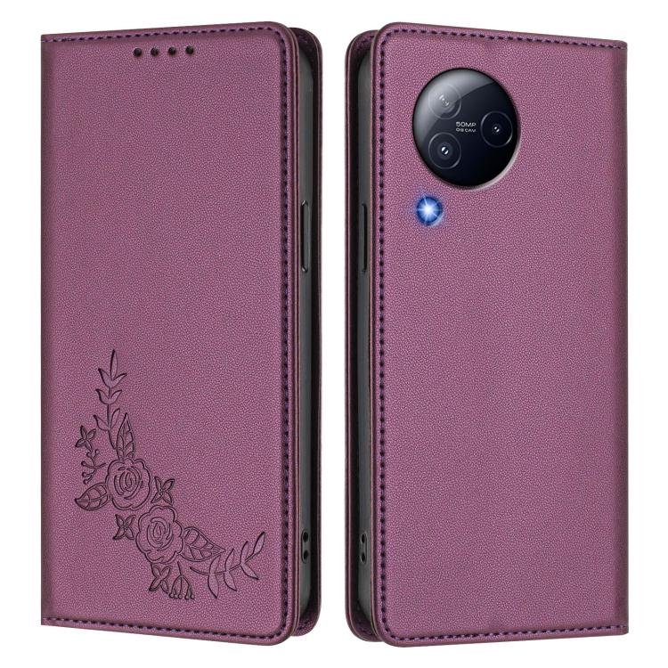 For Xiaomi Civi 3 Peony Embossed Magnetic RFID Vegan Leather Phone Case