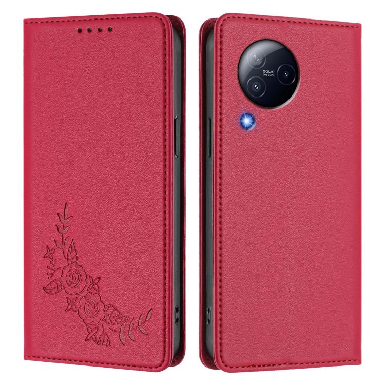 For Xiaomi Civi 3 Peony Embossed Magnetic RFID Vegan Leather Phone Case