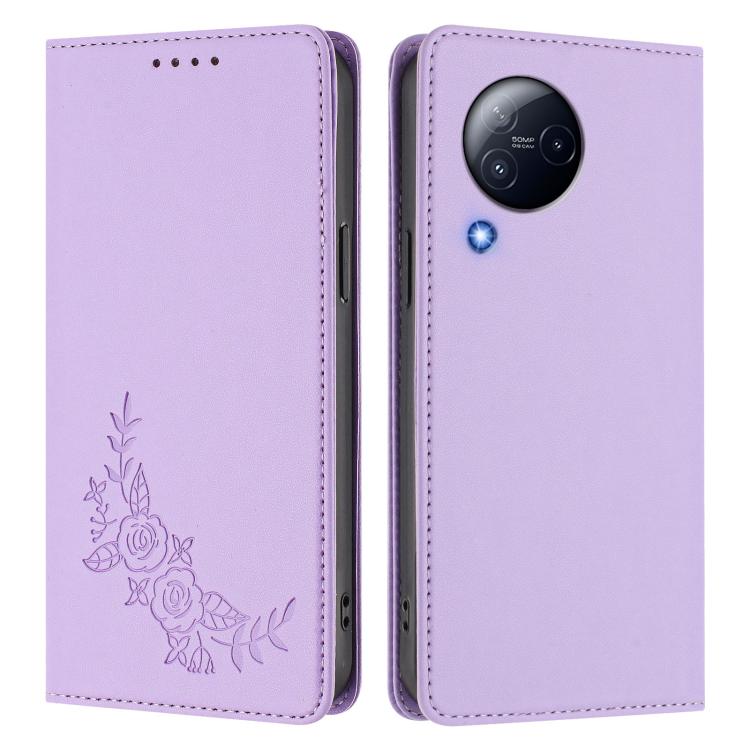For Xiaomi Civi 3 Peony Embossed Magnetic RFID Vegan Leather Phone Case