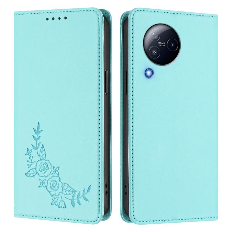 For Xiaomi Civi 3 Peony Embossed Magnetic RFID Vegan Leather Phone Case