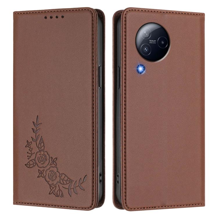 For Xiaomi Civi 3 Peony Embossed Magnetic RFID Vegan Leather Phone Case