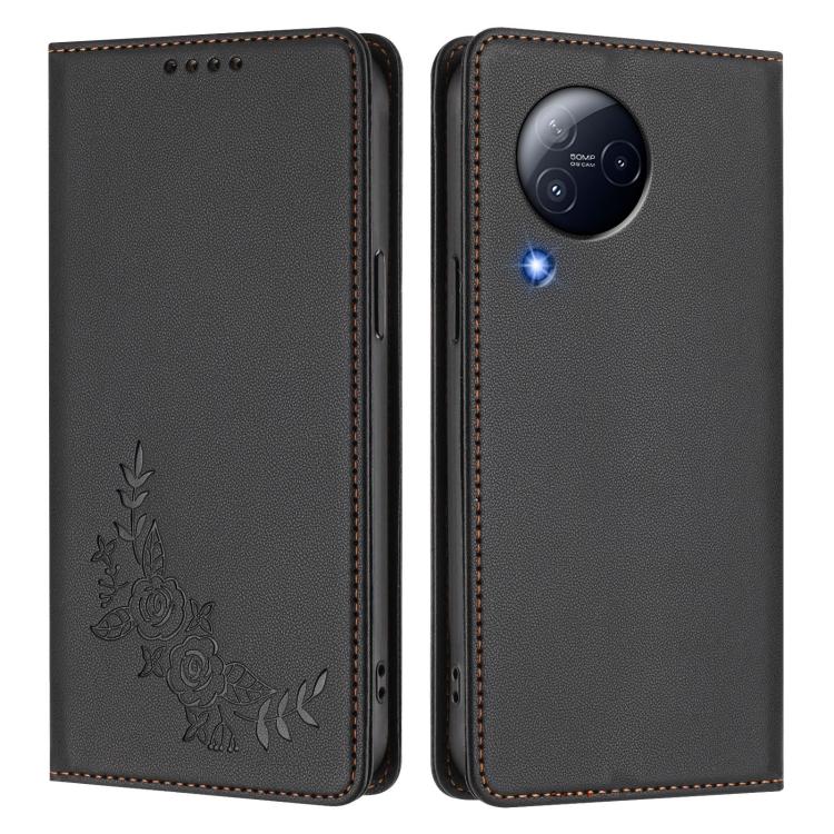 For Xiaomi Civi 3 Peony Embossed Magnetic RFID Vegan Leather Phone Case