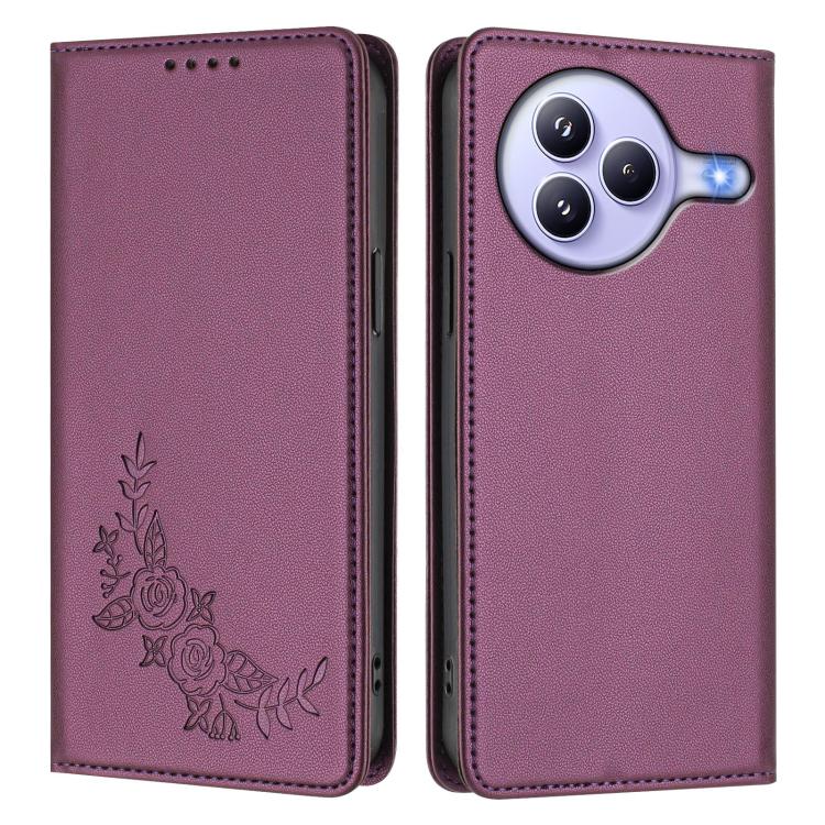 For Xiaomi Civi 5 Pro 5G Peony Embossed Magnetic RFID Vegan Leather Phone Case