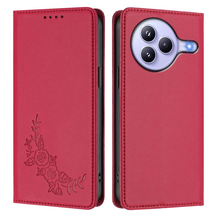 For Xiaomi Civi 5 Pro 5G Peony Embossed Magnetic RFID Vegan Leather Phone Case