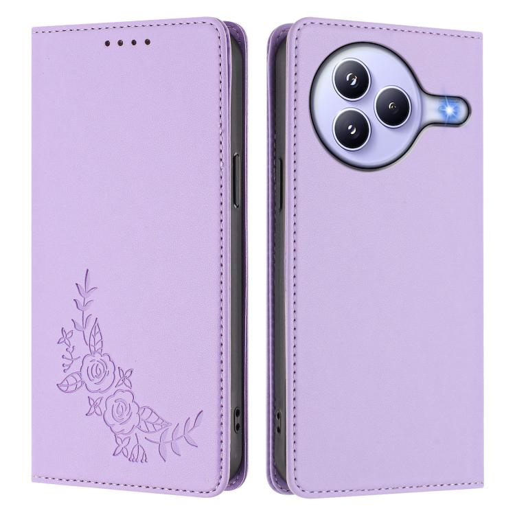 For Xiaomi Civi 5 Pro 5G Peony Embossed Magnetic RFID Vegan Leather Phone Case
