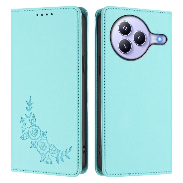For Xiaomi Civi 5 Pro 5G Peony Embossed Magnetic RFID Vegan Leather Phone Case