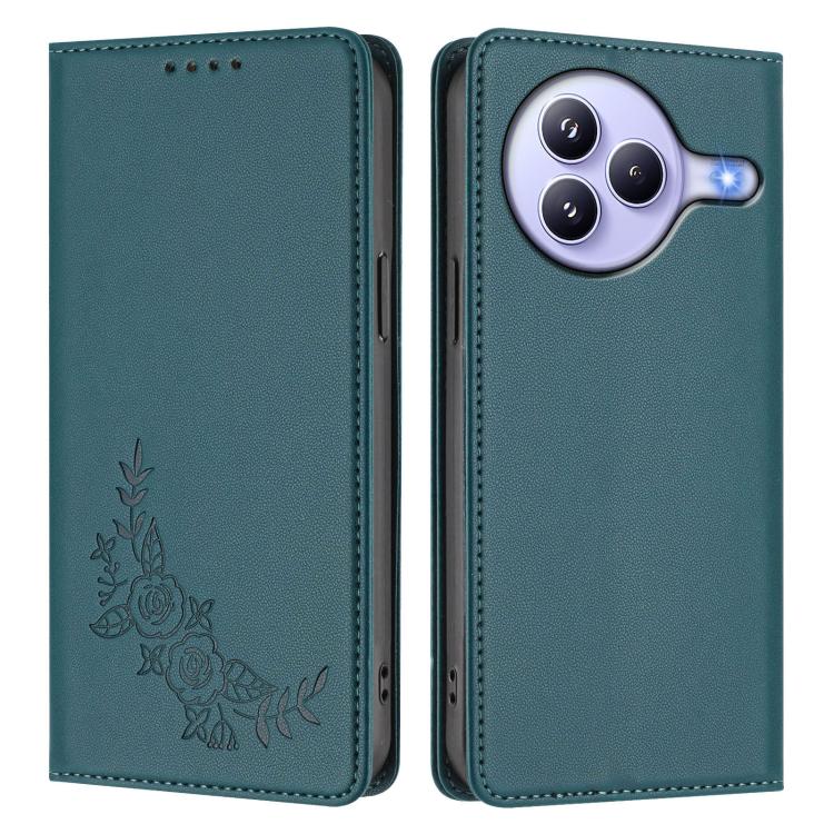 For Xiaomi Civi 5 Pro 5G Peony Embossed Magnetic RFID Vegan Leather Phone Case