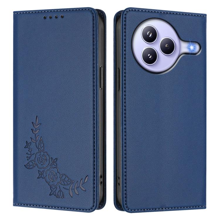For Xiaomi Civi 5 Pro 5G Peony Embossed Magnetic RFID Vegan Leather Phone Case