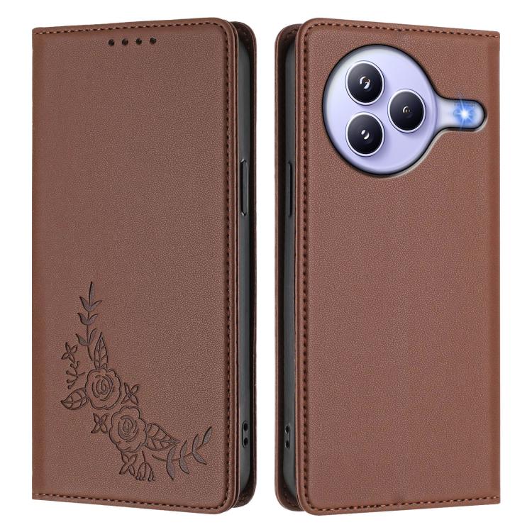For Xiaomi Civi 5 Pro 5G Peony Embossed Magnetic RFID Vegan Leather Phone Case