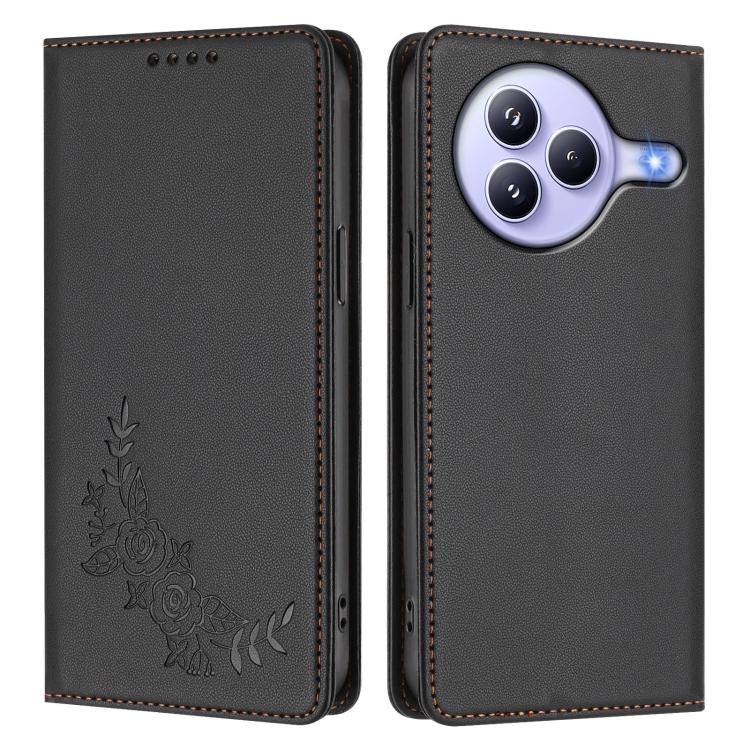 For Xiaomi Civi 5 Pro 5G Peony Embossed Magnetic RFID Vegan Leather Phone Case