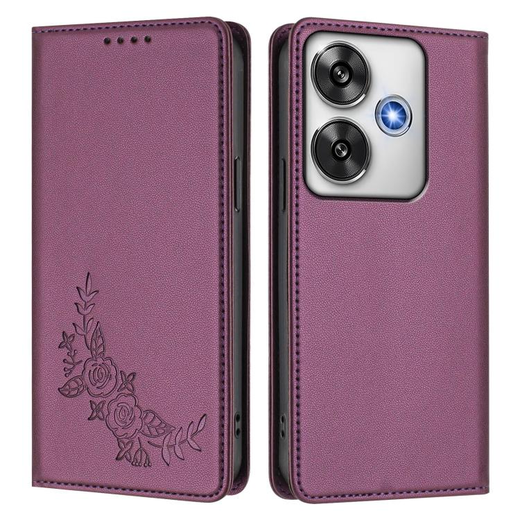 For Xiaomi Poco F6 / Redmi Turbo 3 Peony Embossed Magnetic RFID Vegan Leather Phone Case