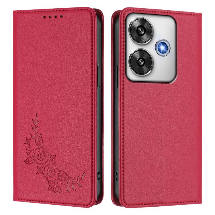 For Xiaomi Poco F6 / Redmi Turbo 3 Peony Embossed Magnetic RFID Vegan Leather Phone Case