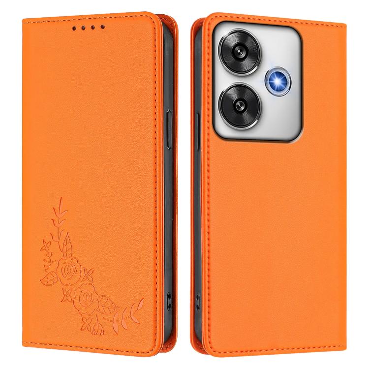 For Xiaomi Poco F6 / Redmi Turbo 3 Peony Embossed Magnetic RFID Vegan Leather Phone Case