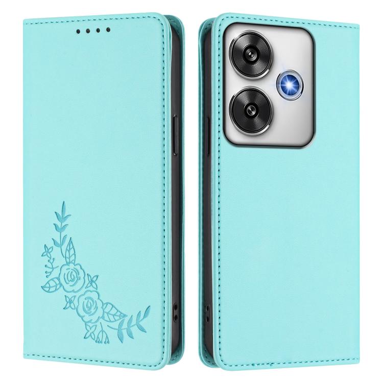 For Xiaomi Poco F6 / Redmi Turbo 3 Peony Embossed Magnetic RFID Vegan Leather Phone Case