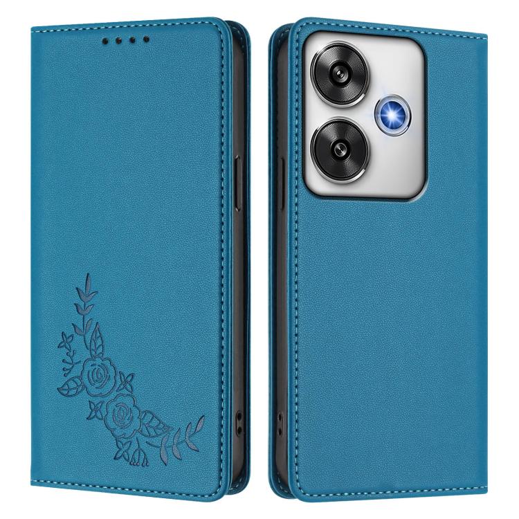 For Xiaomi Poco F6 / Redmi Turbo 3 Peony Embossed Magnetic RFID Vegan Leather Phone Case
