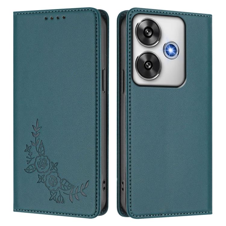 For Xiaomi Poco F6 / Redmi Turbo 3 Peony Embossed Magnetic RFID Vegan Leather Phone Case