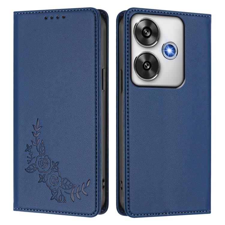 For Xiaomi Poco F6 / Redmi Turbo 3 Peony Embossed Magnetic RFID Vegan Leather Phone Case