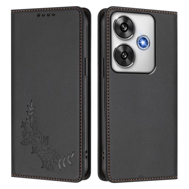 For Xiaomi Poco F6 / Redmi Turbo 3 Peony Embossed Magnetic RFID Vegan Leather Phone Case