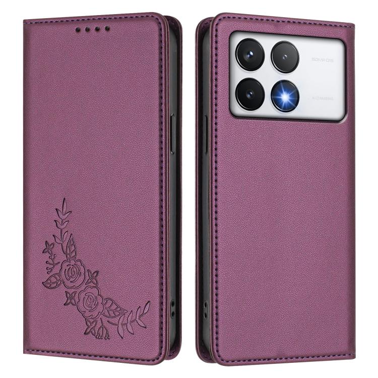 For Xiaomi Poco F6 Pro / Redmi K70 / K70 Pro Peony Embossed Magnetic RFID Vegan Leather Phone Case