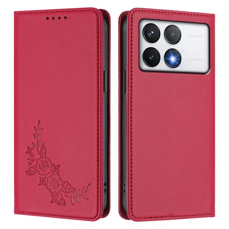 For Xiaomi Poco F6 Pro / Redmi K70 / K70 Pro Peony Embossed Magnetic RFID Vegan Leather Phone Case