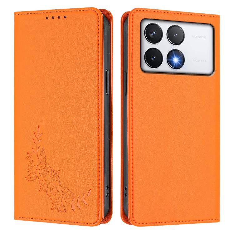 For Xiaomi Poco F6 Pro / Redmi K70 / K70 Pro Peony Embossed Magnetic RFID Vegan Leather Phone Case