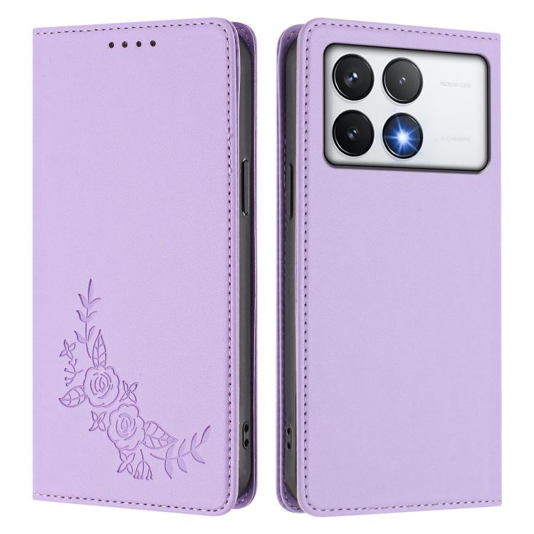 For Xiaomi Poco F6 Pro / Redmi K70 / K70 Pro Peony Embossed Magnetic RFID Vegan Leather Phone Case